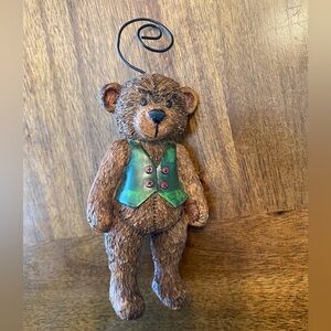 Charming Brown Bear Ornament with Green Vest